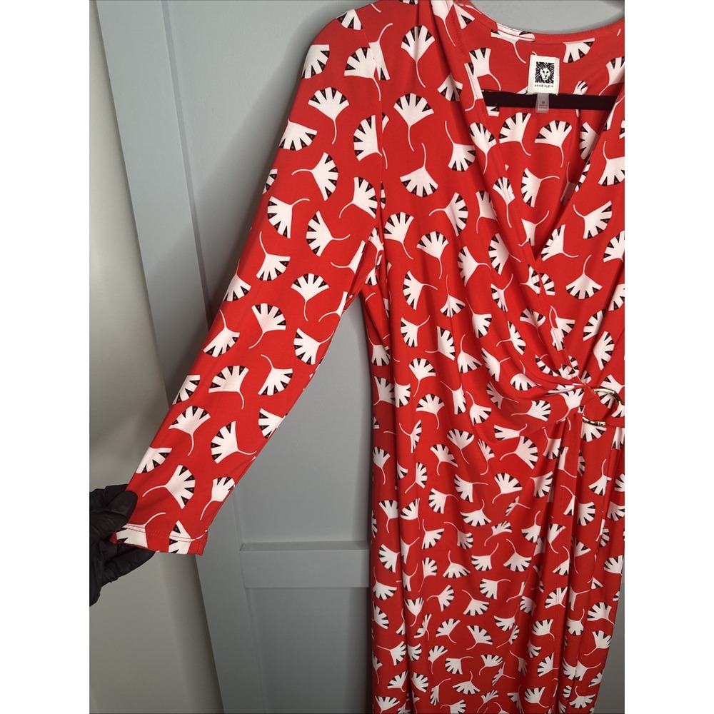 Anne Klein Women's Signature Red Wrap Style Dress Poppy Combo- Size M - Picture 5 of 8